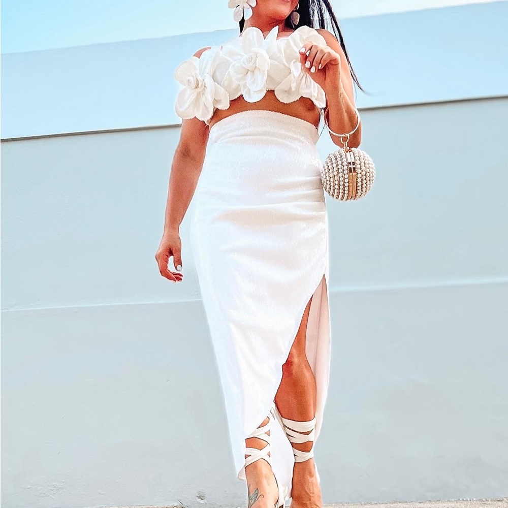 Hand made white sequin skirt set prom